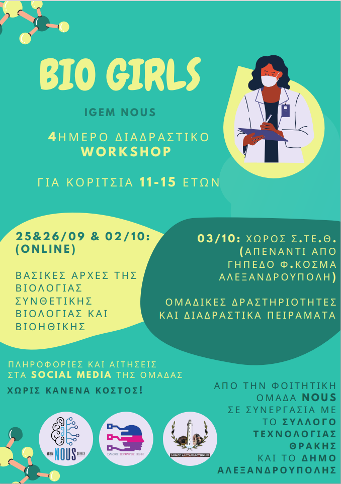 BioGirls: 4ημερο διαδραστικό σεμινάριο βιολογίας για κορίτσια 11 με 15 ετών!